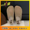 Zapatos Planos de Piel Gamuza 2025 Baotou Media Copa Aumento Interno 5cm Trasero Hueco Suela Gruesa Medias Zapatillas Retro Nicho para Mujer Birkenstock