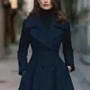 Abrigo de mujer de color liso con solapa, doble botonadura y manga larga, modelo nuevo de otoño e invierno para comercio exterior transfronterizo europeo y americano 2026