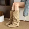Design de Nicho Estilo Retro Deserto Botas Longas Empilhadas para Mulheres 2026 Novo Outono Aumentadoras de Altura Emagrecedoras Botas Western Cowboy
