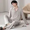 Pijama de hombre para primavera y otoño, conjunto de cárdigan de manga larga de algodón puro, talla grande, corte holgado casual, ropa de casa 100% algodón para hombre, se puede usar fuera