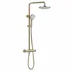 Juego de Ducha de Cobre Puro Dorado con Cabezal Redondo y Ducha de Mano Sistema de Ducha de Baño Caliente y Fría
