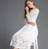 Comércio exterior europeu e americano outono novo feminino ebay Amazon gola redonda renda manga longa vestido justo moda saia longa