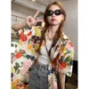 Camisa de Hielo de Seda de Verano 2026 para Mujer, Estampado Floral Estilo Francés, Cuello Solapa, Manga Corta, Corte Holgado, Adelgazante, Top Casual Jacquard