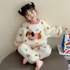 Pijama para Niñas Otoño e Invierno Coral Fleece Ropa de Casa Bebé Cálido Franela Princesa Dibujos Animados Terciopelo Traje Engrosado