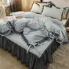 Saia de Cama Franzida Conjunto de Quatro Peças Popular na Internet Espessada Estilo Coreano Estilo Princesa Cobertura de Cama Lixada Lençol de Cama Capa de Edredom Duplo Cama Quatro