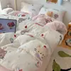 Ins caricatura terciopelo de leche juego de cama de cuatro piezas engrosado y felpudo sábana funda de edredón invierno terciopelo de doble cara cálido dormitorio tres juego de 4 piezas