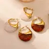 Moda Transfronteriza Estilo Europeo y Americano Pendientes de Resina Color Café con Textura Metálica Exagerada, Pendientes Vintage de Lujo Ligero, Venta al por Mayor desde Fabricante