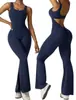 Macacão de Yoga Uma Peça com Calça Flare, Que Afina a Cintura, Valoriza as Costas, Levanta o Bumbum, Aderente ao Corpo, Sem Mangas, Secagem Rápida, para Fitness Esportivo Feminino