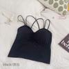 Camisola hueca con explosiones de transmisión en vivo de TikTok, camiseta básica para mujer, estilo europeo y americano, hermosa parte superior de tubo con cinturón cruzado en la espalda y almohadilla para el pecho