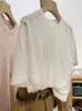 Camiseta Tencel Branca Gola Redonda Manga Curta Feminina Verão Fina High-End Solta Emagrecimento Tecido Gaze Roupa de Fora
