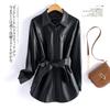 Cinto Tendência e Estiloso com Design de Amarração na Cintura Jaqueta de Couro Retrô Roupas Femininas Plus Size Nova Coleção Primavera e Outono Elegante Casaco Trench de Caimento Ajustado