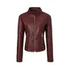 Tallas Grandes Otoño Nuevo Estilo Motociclista Ajuste Delgado Corto Casual Versátil Manga Larga Cuello Alto Elegante para Viajar Adelgazante Chaqueta de Piel PU