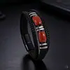 Popular Pulsera Tejida de Estilo Oscuro de Amazon con Piedra Natural Ojo de Tigre y Joyería de Cuero de Doble Capa de Moda para Hombre