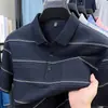 Camisa Polo de Verano Fina para Hombre con Mangas Cortas Rayadas, Estilo Tiktok con Contenido de Algodón, Camiseta de Algodón Holgada para Hombres de Mediana Edad y Mayores