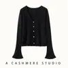Suéter de Cachemira con Manga de Encaje para Mujer, Nueva Moda Otoño/Invierno, Cárdigan Abrigo de Punto con Manga de Campana Fruncida y Cuello en V