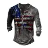 Transfronteriza Nueva Camiseta Casual para Hombre Estampado Digital 3D Manga Larga Brújula Retro Serie Diaria 7 Hebillas Cuello en V