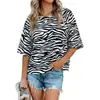2026 Amazon Verão Transfronteiriço Novo Estilo Europeu e Americano Patchwork Cor Sólida Gola Redonda Solto Top Camiseta com Mangas 3/4 Sino