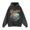 Sudadera con capucha de marca americana vintage, holgada, extragrande, moderna, con estampado lavado y desgastado, para exportación