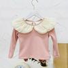 Camiseta de Fondo de Invierno 2024 para Niñas con Cuello de Brote, Cuello de Muñeca, Manga Larga con Forro Polar para Niños, Top Cálido para Bebé