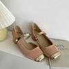 Zapatos Planos Estilo Francés Rosa con Tacón Grueso y Boca Baja para Mujer 2025 Nuevo Estilo Retro Pequeño Fragante Estilo Mary Jane