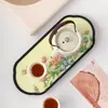 Conjunto de Chá Kung Fu de Porcelana de Nefrita Estilo Chinês para Casa com Uma Bule e Duas Xícaras, Conjunto com Bandeja de Secagem para Uso Doméstico ou em Hotel