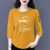 E-commerce Transfronteiriço Comércio Exterior Estilo Mãe Mulheres de Meia-Idade Camiseta de Manga Três Quartos Solta Casual Versátil Camiseta Básica Top