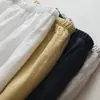 Falda Larga Recta de Lino Puro Simple Estilo Japonés Artística Elegante Versátil Color Sólido Adelgazante con Abertura