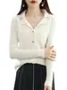 Moda Femenina Nueva Primavera 2026 Simple Cuello en V Versátil Color Sólido Solapa Única Todo Lana Tejido Chaqueta Cardigan