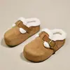 Chinelos Birkenstock Femininos com Salto de 5cm, Biqueira Acolchoada e Tira Peluda, Novos Botas/Chinelos de Neve Primavera 2026