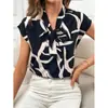 Moda Femenina Europea y Americana 2025 Amazon Primavera y Otoño Nueva Elegante Blusa con Lazo y Mangas Murciélago con Cuello Estampado Top