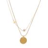 Collar de cruz superpuesta de acero de titanio de doble capa que no se desvanece, cadena de clavícula de acero de titanio para mujer, marca redonda, cadena para suéter con letras 520