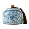 Tarro de Cerámica Azul Cielo Kiln Ru con Patrón de Loto, Caja de Almacenamiento de Té Pu'Er Exquisita de Alta Gama, Tarro de Almacenamiento Sellado, Artesanía Delicada