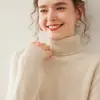 Nuevo suéter de cachemira de cuello alto para mujer, con cuello alto, corte holgado, material grueso, color liso simple y diseño de punto pullover