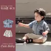 Conjunto Ligero de Mezclilla para Niños, Camisa para Niño Pequeño, Amigable con la Piel y Cómoda, Shorts Casuales de Color Sólido, Conjunto de Dos Piezas, Ropa de Verano para Niños