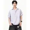 Camisa Polo Minimalista Estilo Japonés para Hombre, Manga Corta, Estilo Casual de Verano, Top Holgado de Media Manga Moderno y Fresco