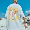 Camiseta Esportiva Tendência de Verão Solta Meia Manga Hip Hop Grafite Panda Pequeno Rosto Fantasma Estampado Top Tendência Meia Manga