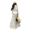 Conjunto de Duas Peças Moda Feminina: Top Protetor Solar Estilo Resort Romântico Boêmio Francês com Saia Longa Crochê Detalhado