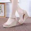 Sandálias de salto plataforma peep toe da moda para exportação tamanho plus size femininas desejo popular da Amazon fivela de uma tira salto camurça sapatos femininos