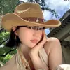 Sombrero Vaquero Occidental de Paja Estilo Étnico para Mujer, Protección UV al Aire Libre en Verano, Sombrilla para Vacaciones en la Playa, Protección Solar, Sombrero de Montañismo