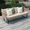 Sofá Exterior Patio al Aire Libre Ratán Sofá de Ratán para Tres Personas Silla de Ratán Impermeable Protección Solar Silla de Ratán de Ocio para Jardín Combinación con Mesa de Café