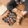 Meias Lingge Meias de Comprimento Médio para Crianças Meias de Lã Outono e Inverno Estilo Academia Britânica Meias Femininas Meias Xadrez Vintage