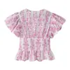 Comércio Exterior Amazon Transfronteiriço 2026 Mais Vendido Feminino Outono Commuter Multicor Cintura Marcada Manga Bufante Curta Chiffon Top