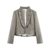 ZR Moda para Mujer Venta al por Mayor Transfronteriza Bestseller de AliExpress Elegante Blazer de Solapa de Dos Tonos de Doble Botonadura