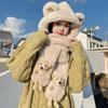 Conjunto de tres piezas de gorro, bufanda y guantes de peluche para niños, otoño e invierno, con orejas de conejo y oso, bonito gorro para el cuello para estudiantes.