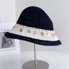 Sombrero de pescador de estilo étnico con decoración de lentejuelas para mujer, sombrero versátil casual de verano para protección solar en vacaciones y viajes, sombrero de punto para el sol