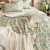 Estilo Pintura al Óleo Fresca 60S Tencel Colcha de Verano Juego de Cuatro Piezas Colcha Refrescante de Verano con Borde de Encaje Colcha para Aire Acondicionado Sábana Bajera Cubre Cama