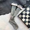 Meias Femininas Primavera e Verão Cinza Listras Verticais Slim Shoe Meias Cem Laços All-match Passarela Longo Barril Empilhado Meias