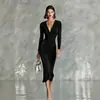 Vestido Bodycon Feminino 2026 Europeu e Americano Transfronteiriço AliExpress Decote V Nova Cintura Marcada Slim