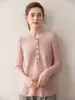 Estilo Outono e Inverno Cor Sólida Camisa Básica Feminina de Tricô de Caxemira, Caimento Solto, Emagrecedor, Top com Botões, Camada de Suéter