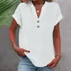 Camisa de Mujer de Verano Europea y Americana de Color Sólido con Cuello Mao y Botones de Manga Corta